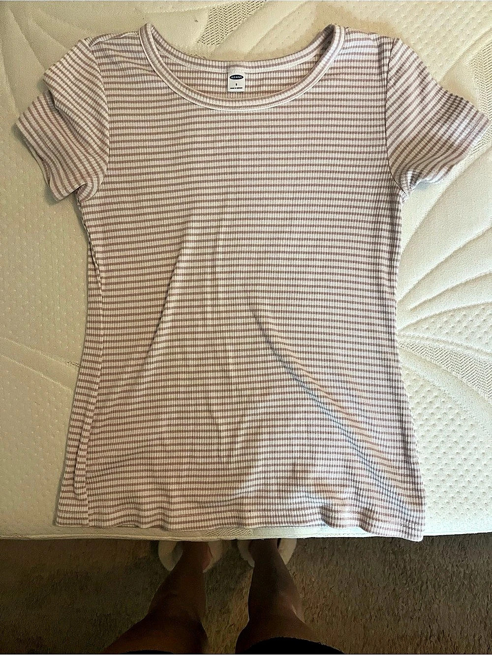 Old Navy Striped Short Sleeve Top in Pink & White Size Small